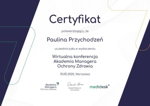 Paulina Przychodzen certyfikat